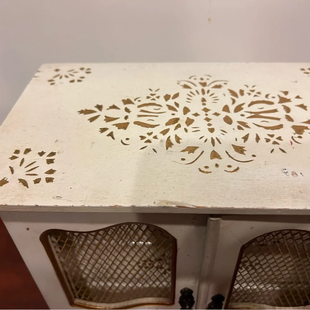 Vintage Jewelry Box French Provincial White Cabinet Music Box hand painted